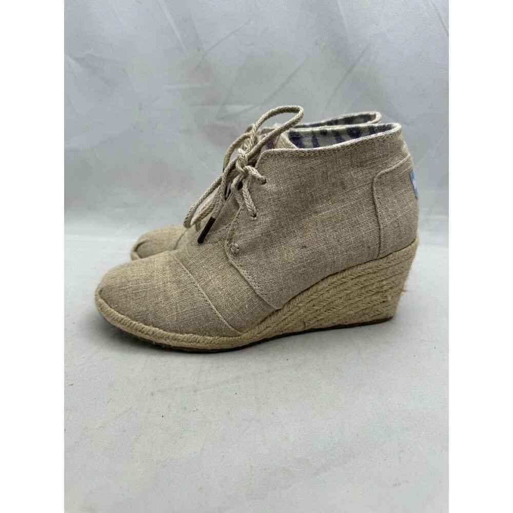 Toms Canvas Wedge Woven Rope Heel Womens size 7 300313 Lace Up Fabric
